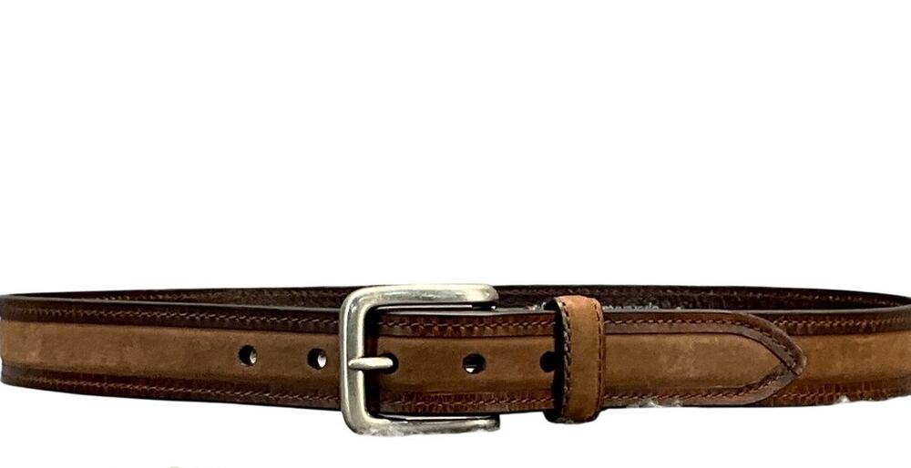 Columbia Western Brown Leather Pewter Buckle Belt Men 36”